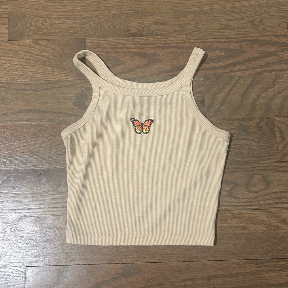 Princess Polly Cream Butterfly Crop Tank Top Size 0
